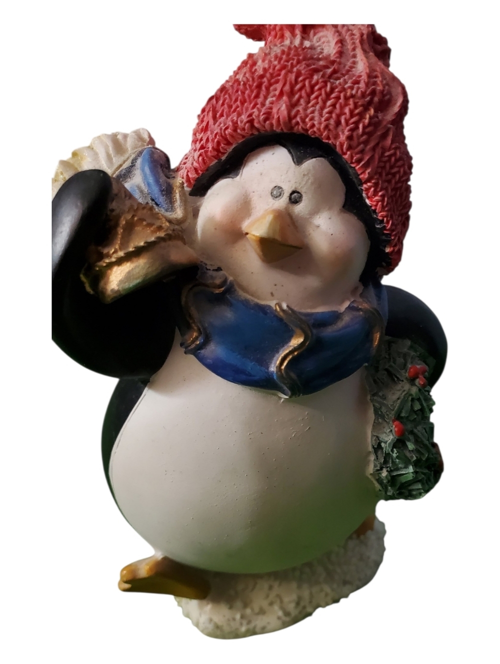 Holiday Penguin Figurine with Red Hat and Blue Scarf